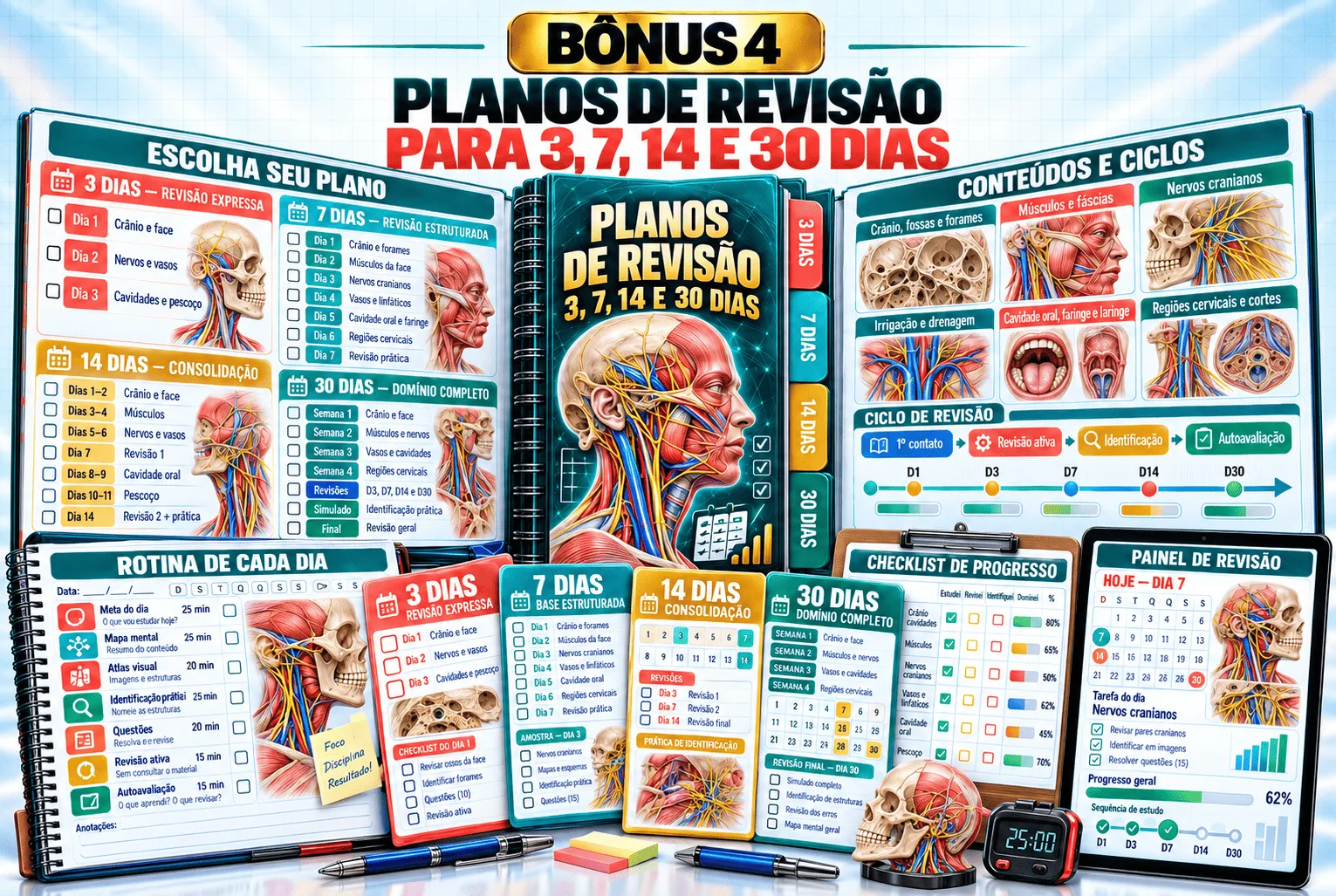 Planos de Revisão para 3, 7, 14 e 30 Dias