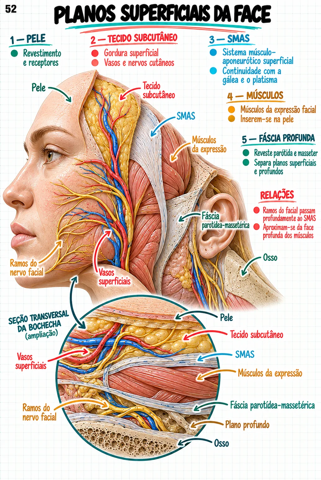 Mapa mental de anatomia — Planos superficiais da face