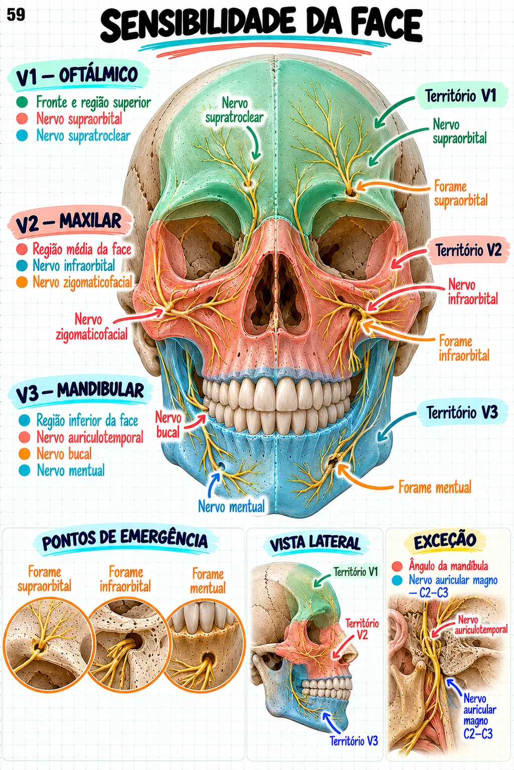 Mapa mental de anatomia — Sensibilidade da face